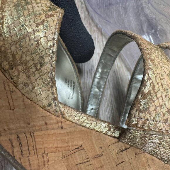 Alfani Jersey Cork Wedge Gold Reptile Pattern Strappy Sandal Women's Size 9 - Picture 5 of 6